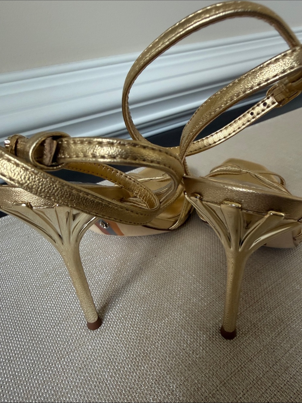 Sam Edelman Metallic Gold Strappy High Heel Sandals - Picture 9 of 11